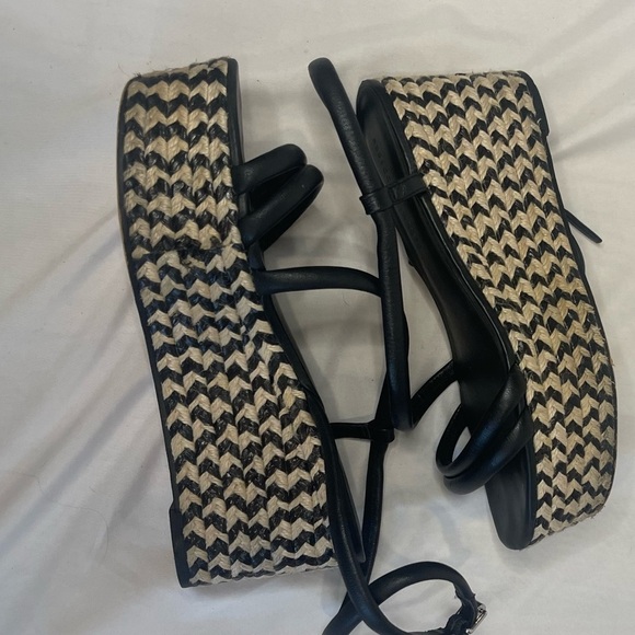 REBECCA MINKOFF Black Platform Jute Wrapped Strap Ankle Strap Josefia Wedge 8.5 - Picture 7 of 8